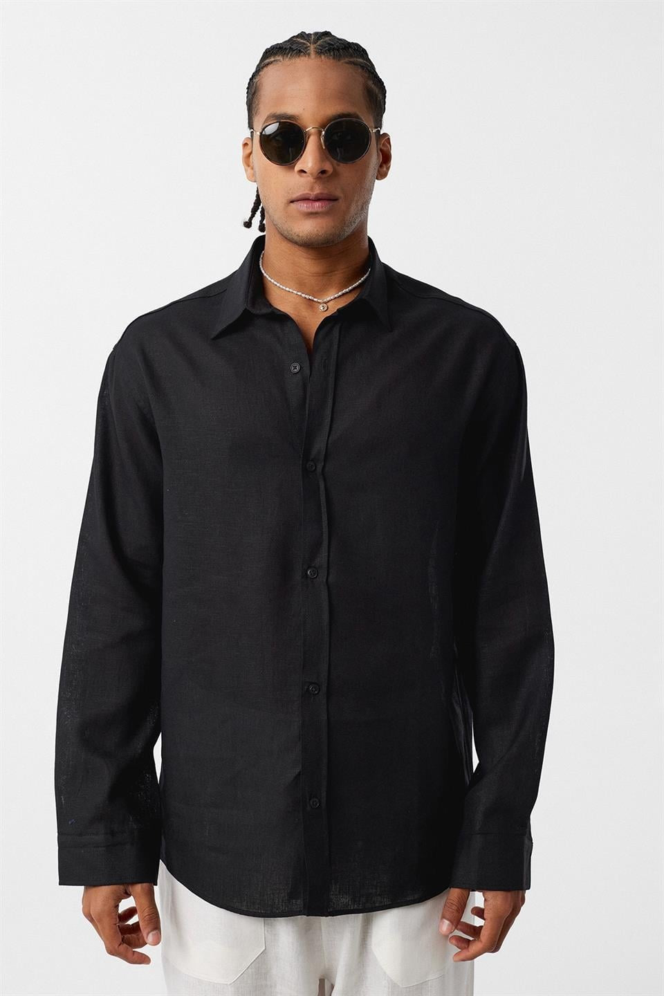 Basic Oversized Long-Sleeved Linen Shirt