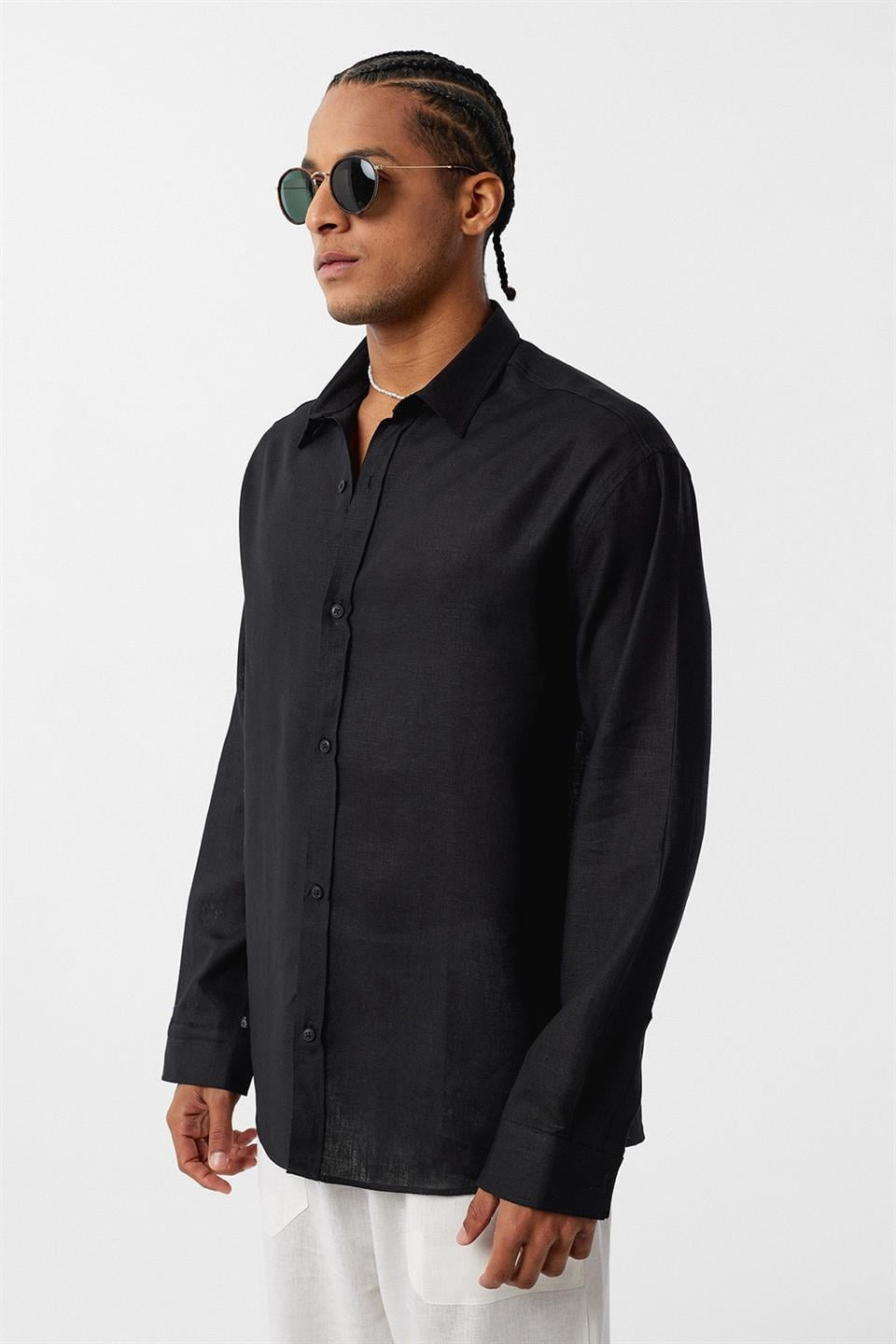Basic Oversized Long-Sleeved Linen Shirt