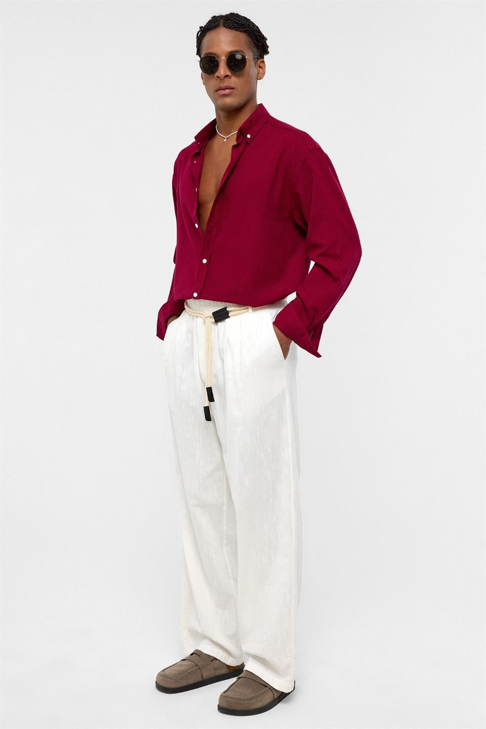 Basic Oversized Long-Sleeved Linen Shirt