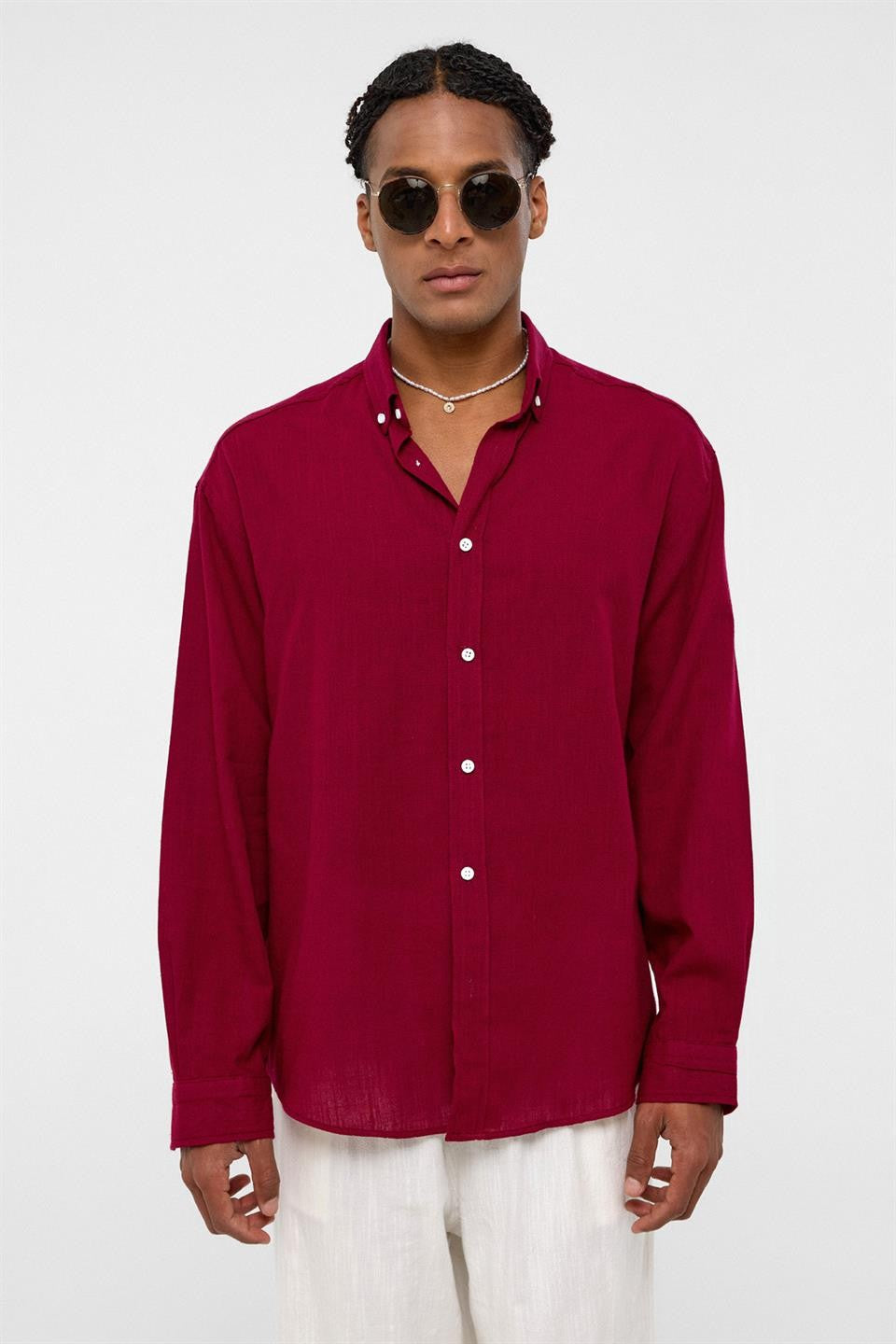 Basic Oversized Long-Sleeved Linen Shirt