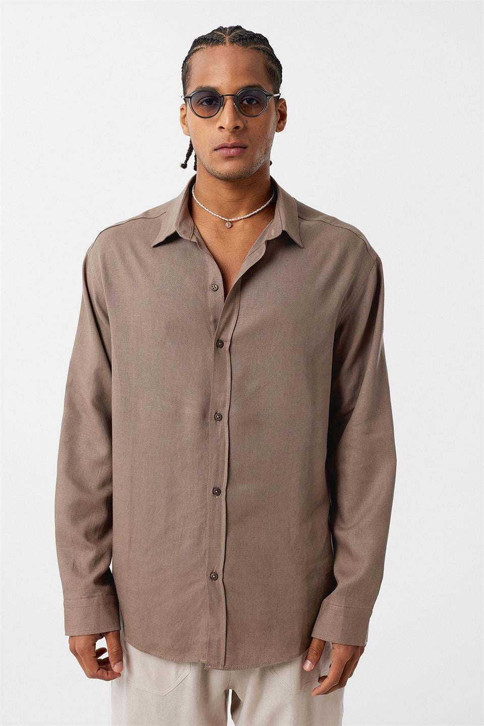 Basic Oversized Long-Sleeved Linen Shirt