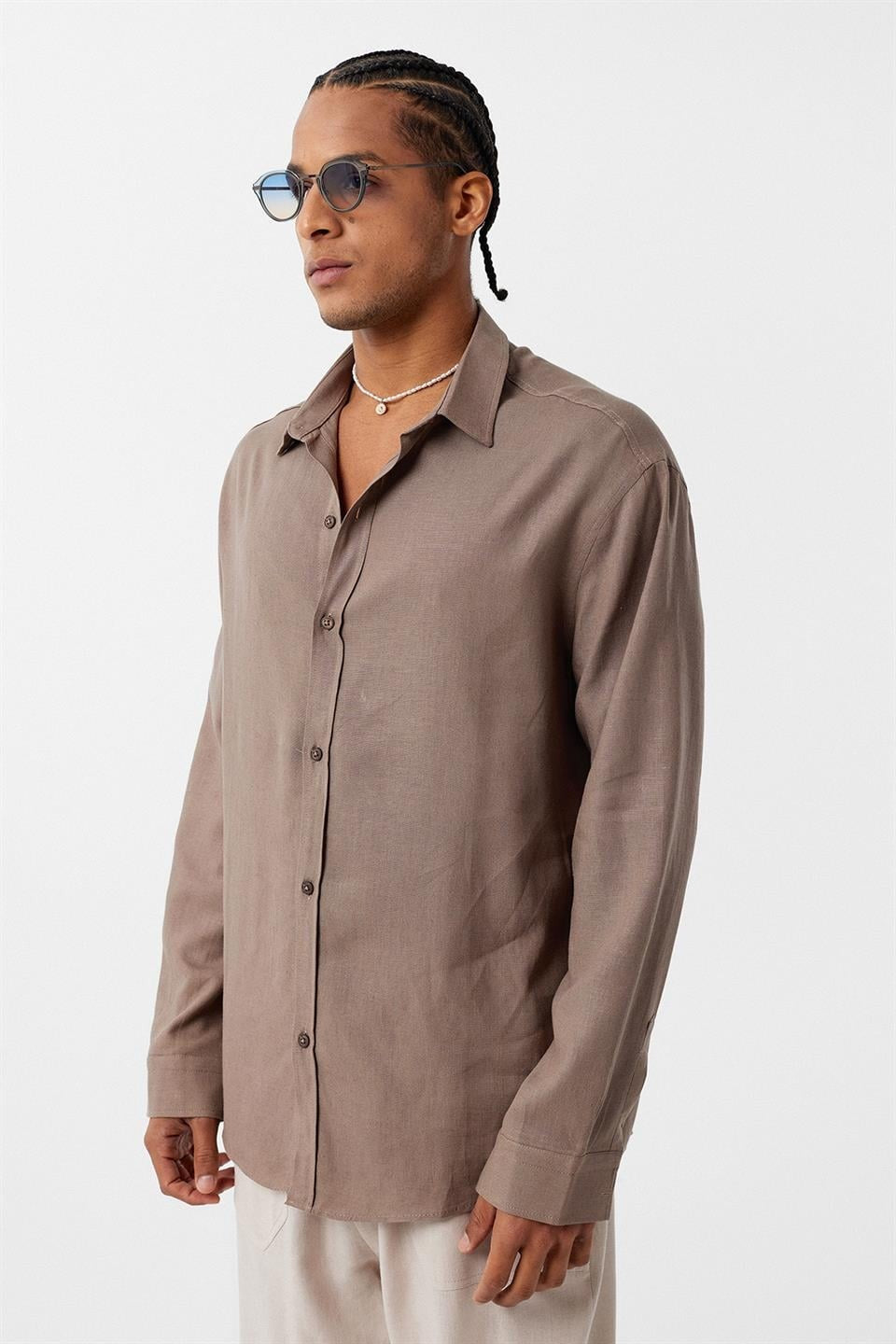 Basic Oversized Long-Sleeved Linen Shirt