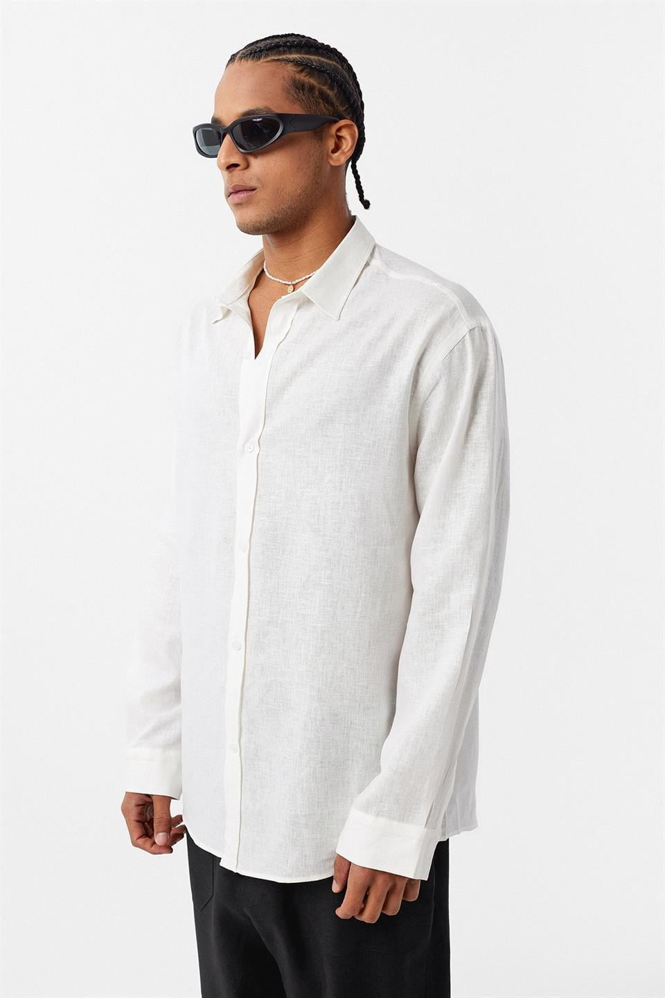 Basic Oversized Long-Sleeved Linen Shirt