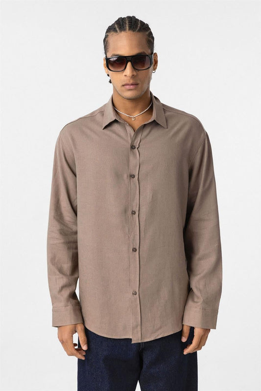 Basic Oversized Long-Sleeved Linen Shirt