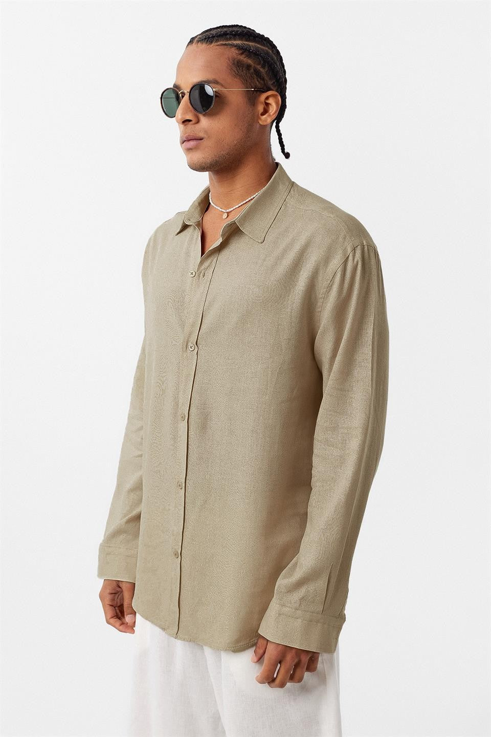 Basic Oversized Long-Sleeved Linen Shirt