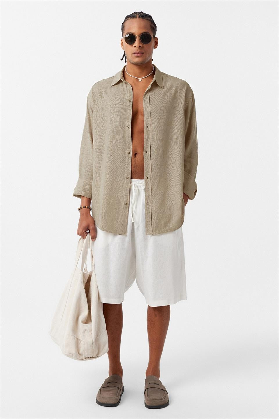 Basic Oversized Long-Sleeved Linen Shirt