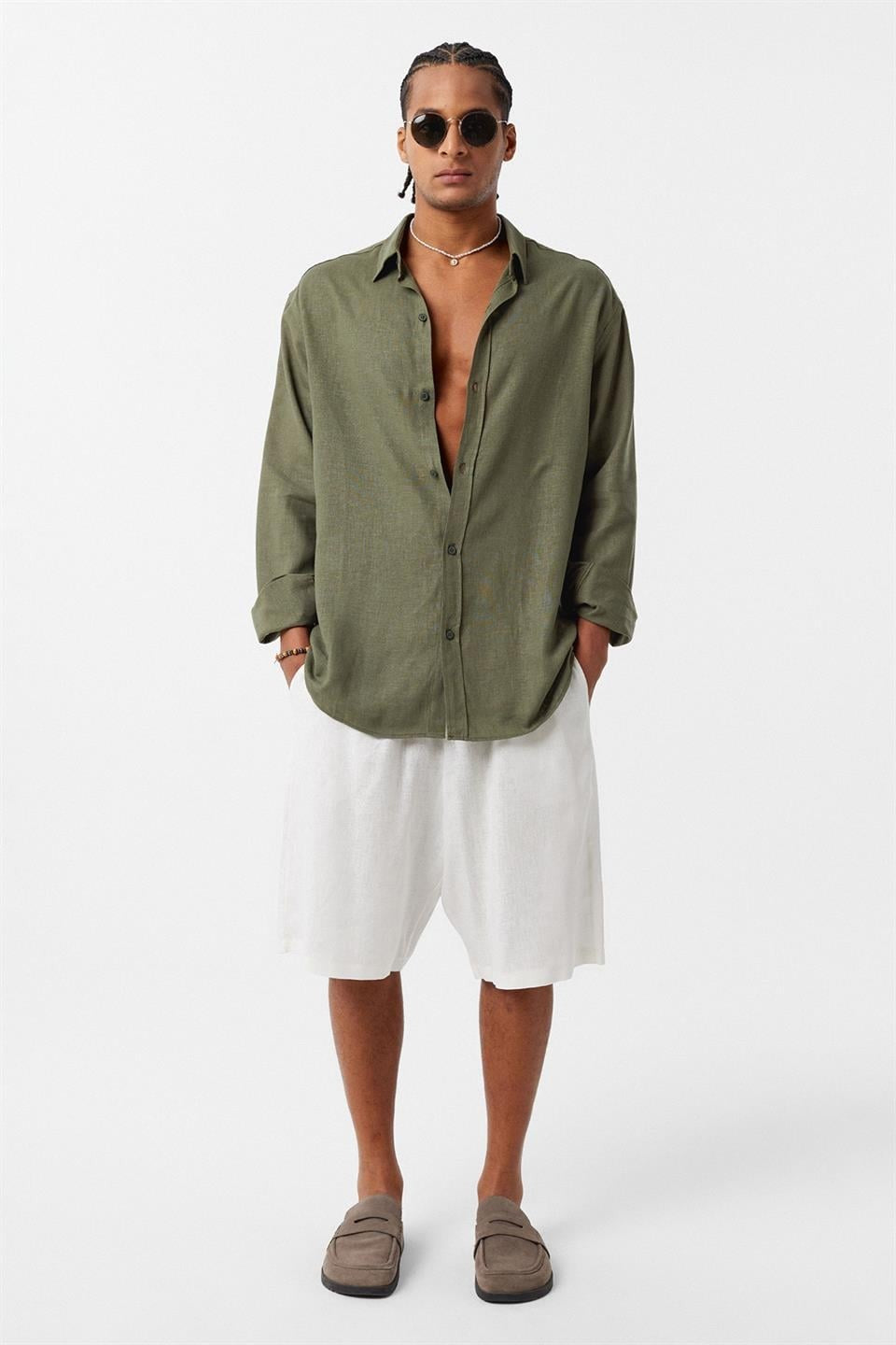 Basic Oversized Long-Sleeved Linen Shirt