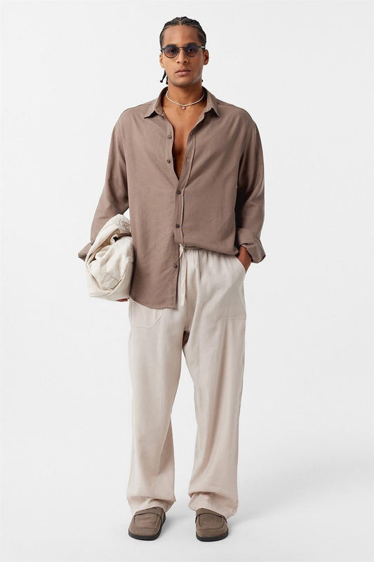 Basic Oversized Long-Sleeved Linen Shirt