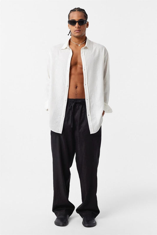 Basic Oversized Long-Sleeved Linen Shirt