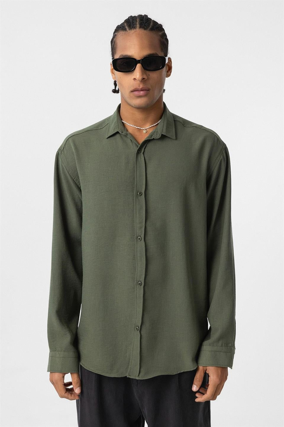 Basic Oversized Long-Sleeve Linen-Look Shirt