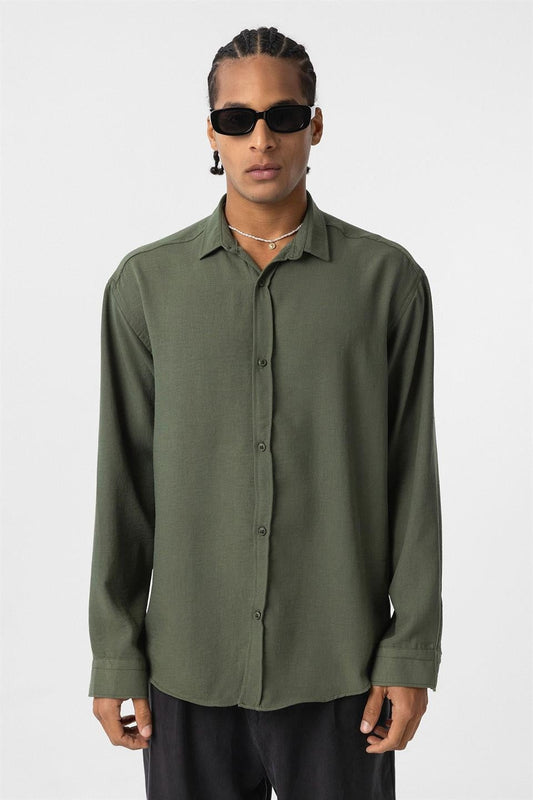 Basic Oversized Long-Sleeve Linen-Look Shirt