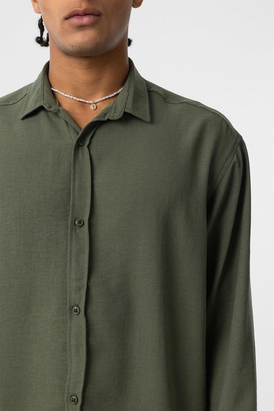 Basic Oversized Long-Sleeve Linen-Look Shirt