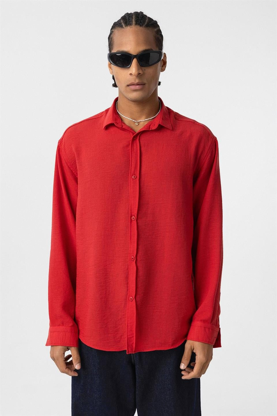 Basic Oversized Long-Sleeve Linen-Look Shirt