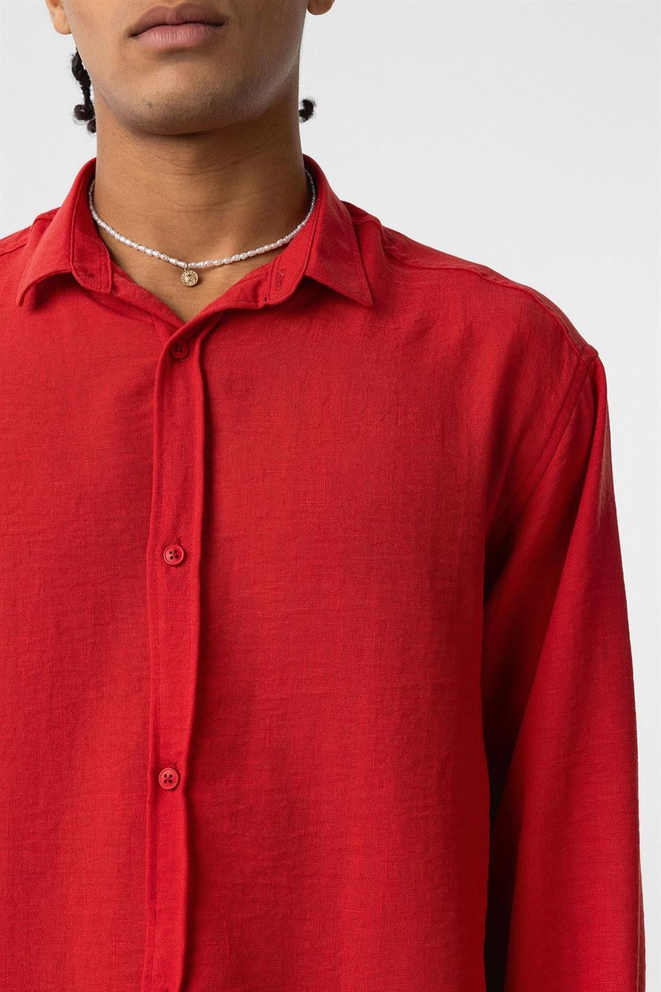 Basic Oversized Long-Sleeve Linen-Look Shirt