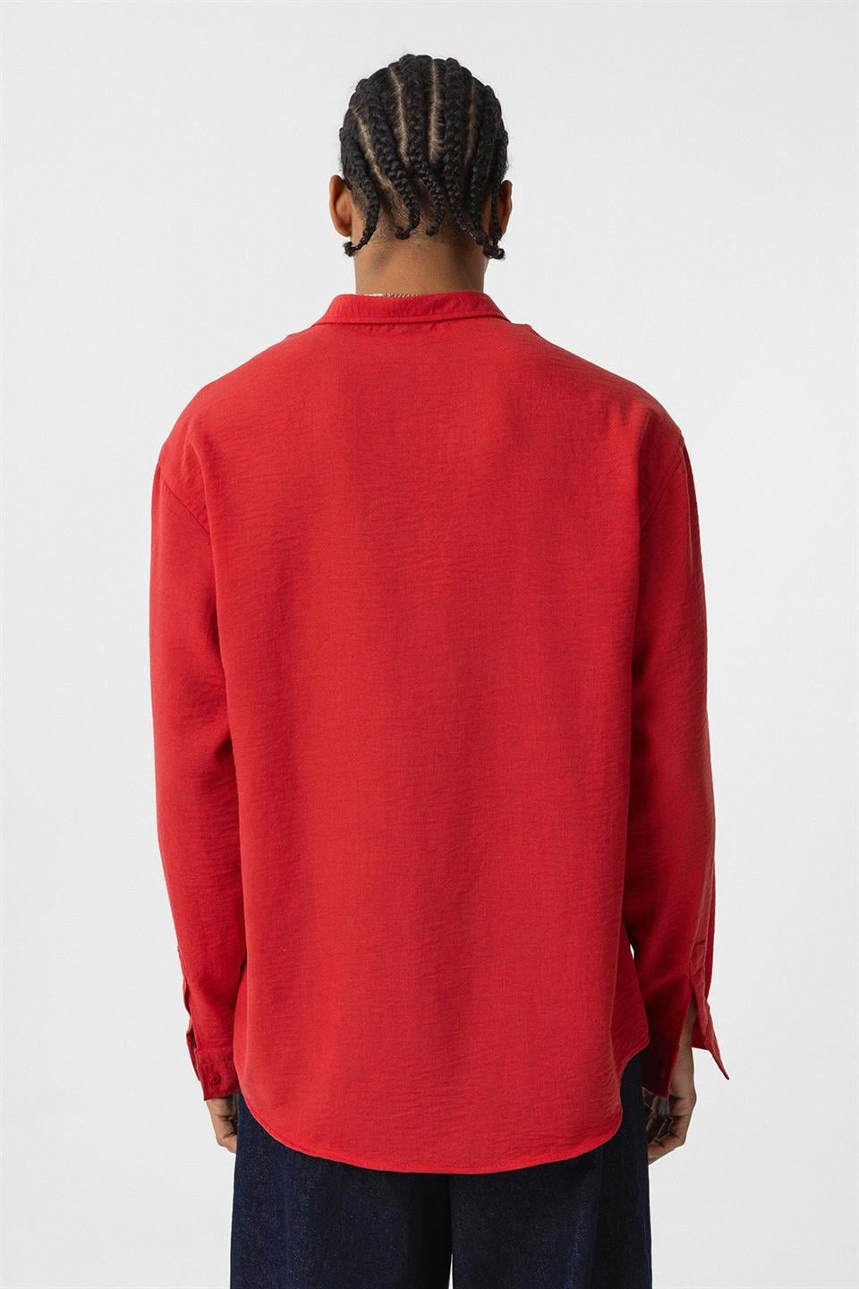 Basic Oversized Long-Sleeve Linen-Look Shirt