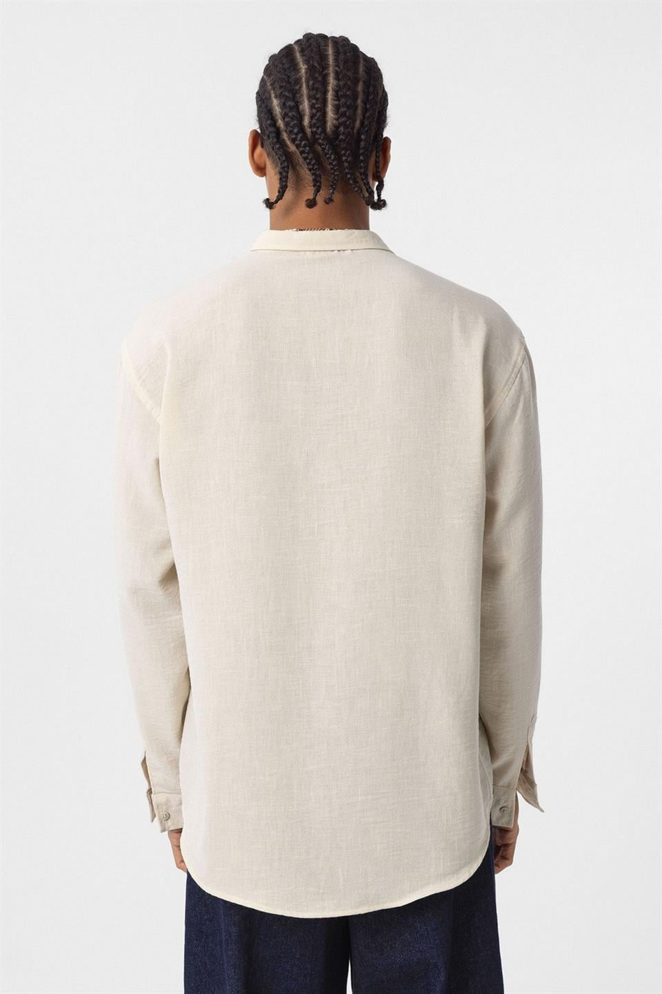 Basic Oversized Long-Sleeve Linen-Look Shirt