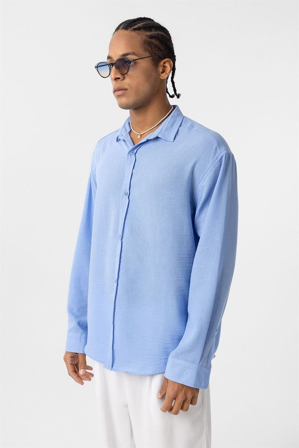 Basic Oversized Long-Sleeve Linen-Look Shirt