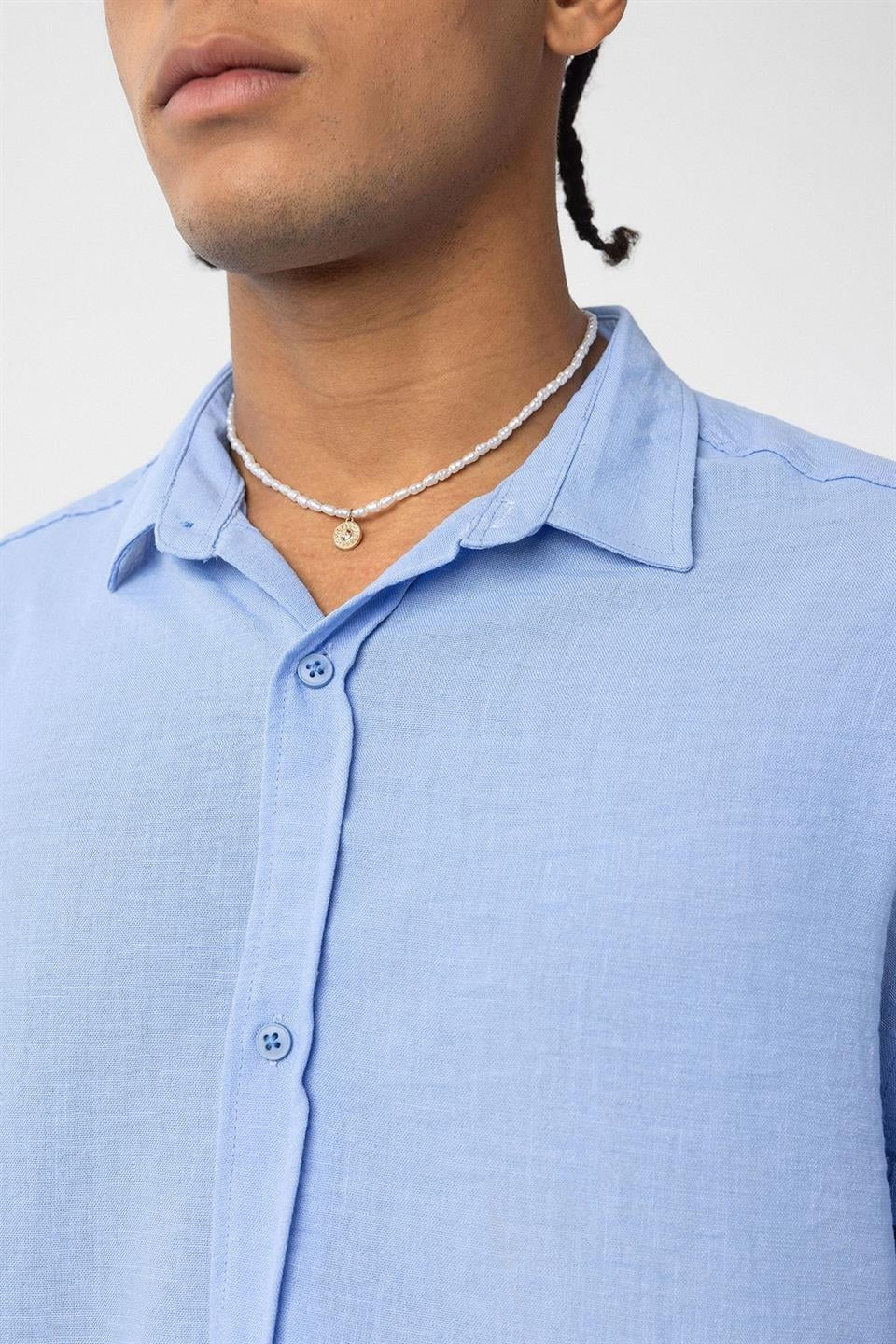 Basic Oversized Long-Sleeve Linen-Look Shirt
