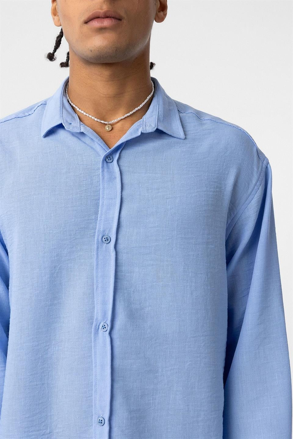 Basic Oversized Long-Sleeve Linen-Look Shirt