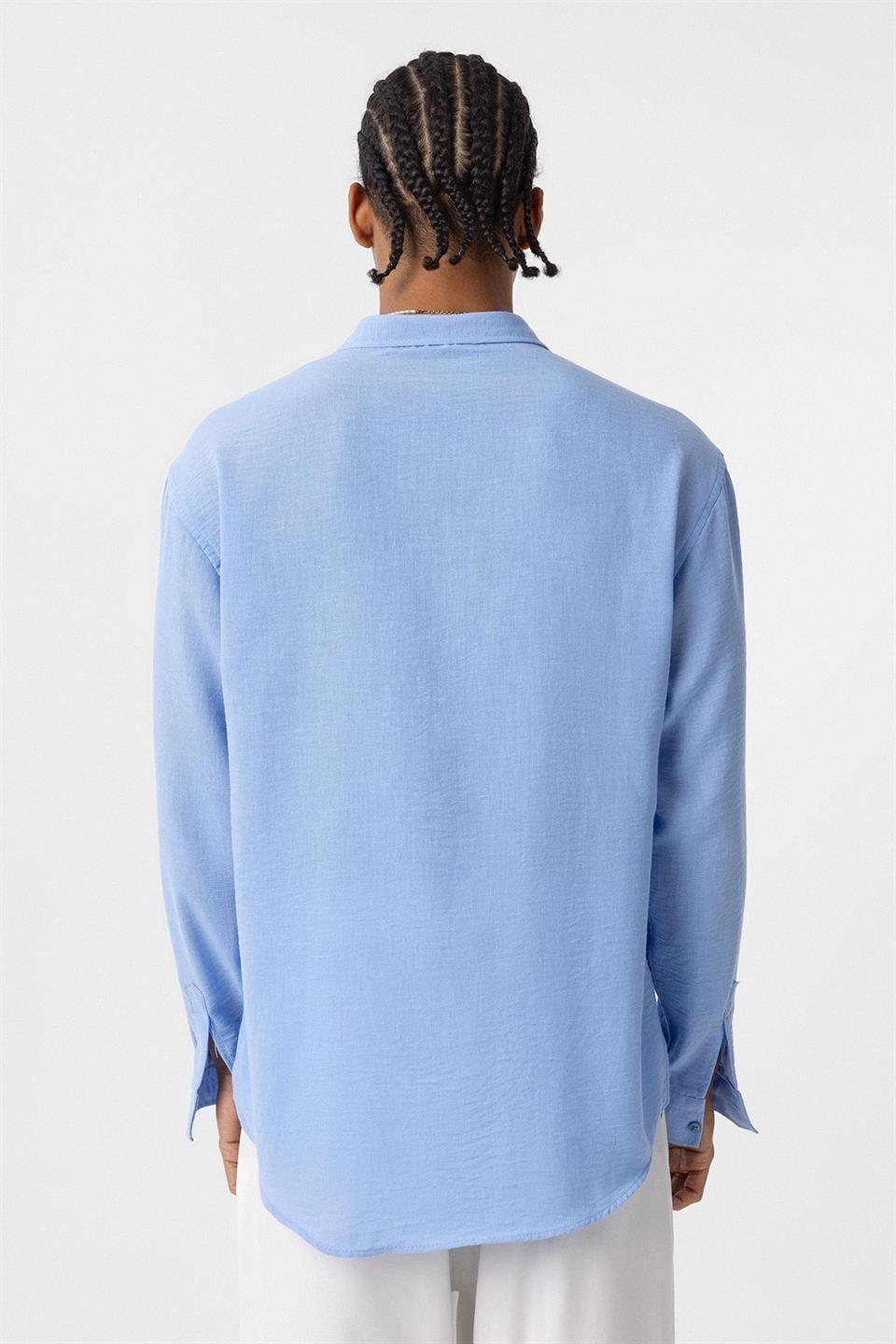 Basic Oversized Long-Sleeve Linen-Look Shirt