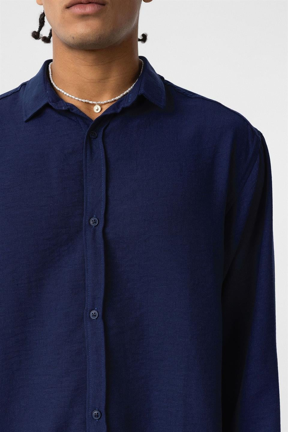 Basic Oversized Long-Sleeve Linen-Look Shirt