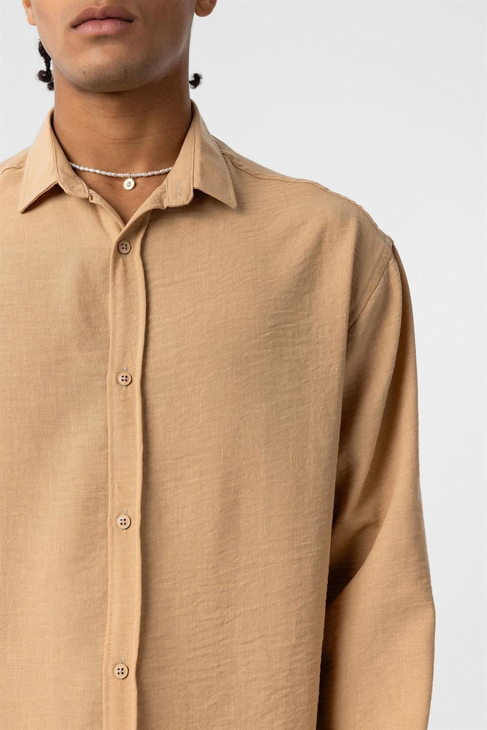 Basic Oversized Long-Sleeve Linen-Look Shirt