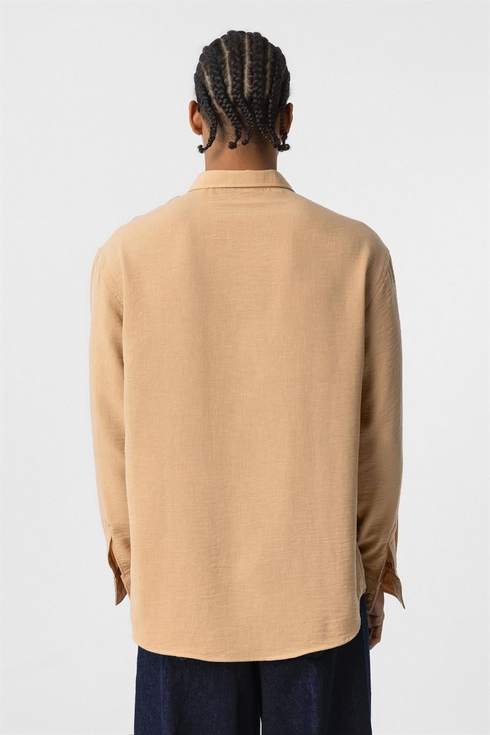 Basic Oversized Long-Sleeve Linen-Look Shirt