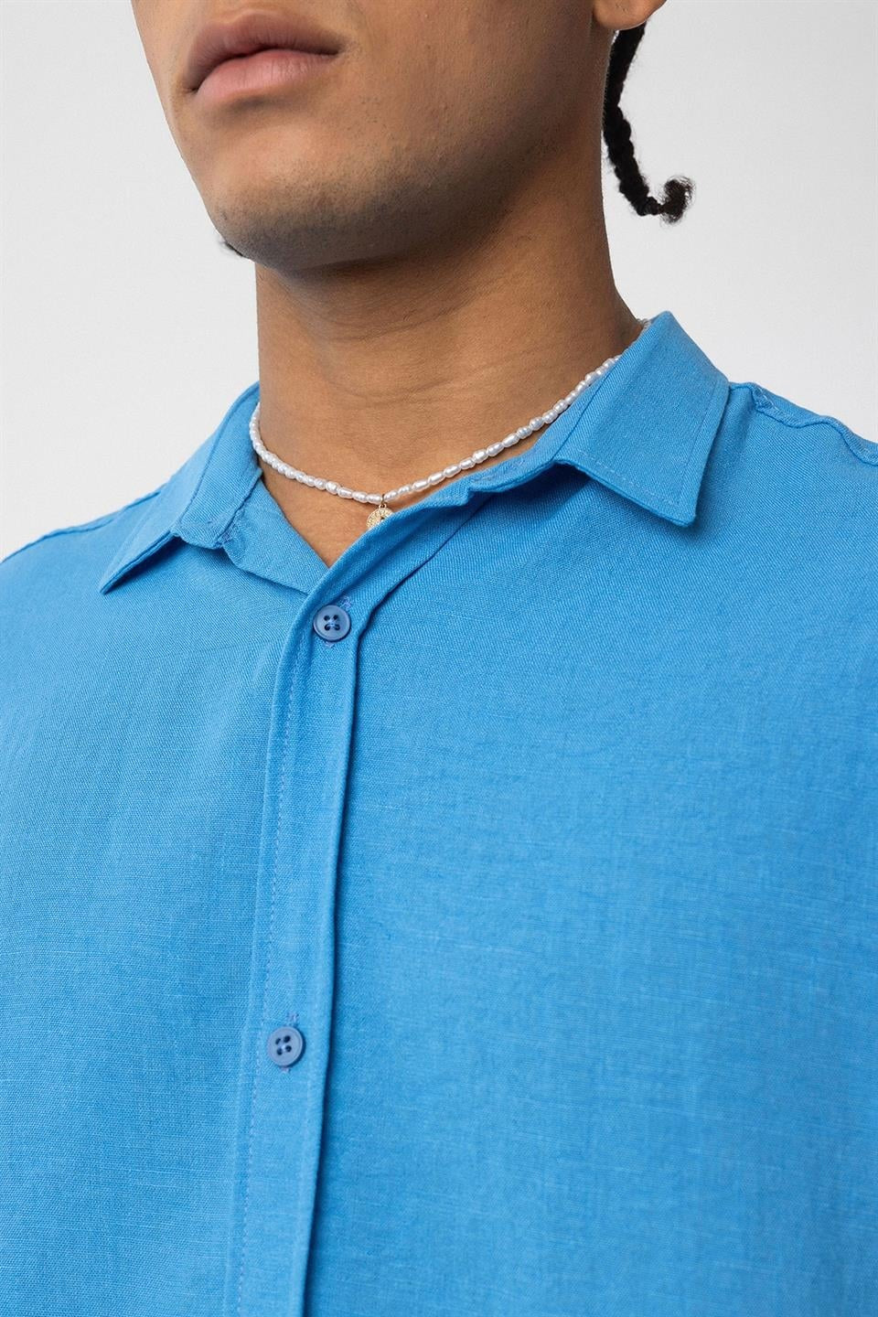 Basic Oversized Long-Sleeve Linen-Look Shirt