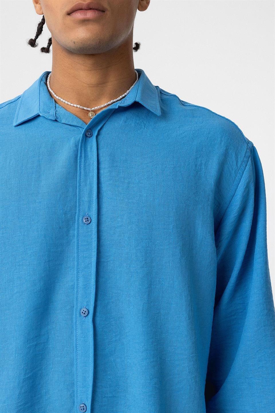 Basic Oversized Long-Sleeve Linen-Look Shirt