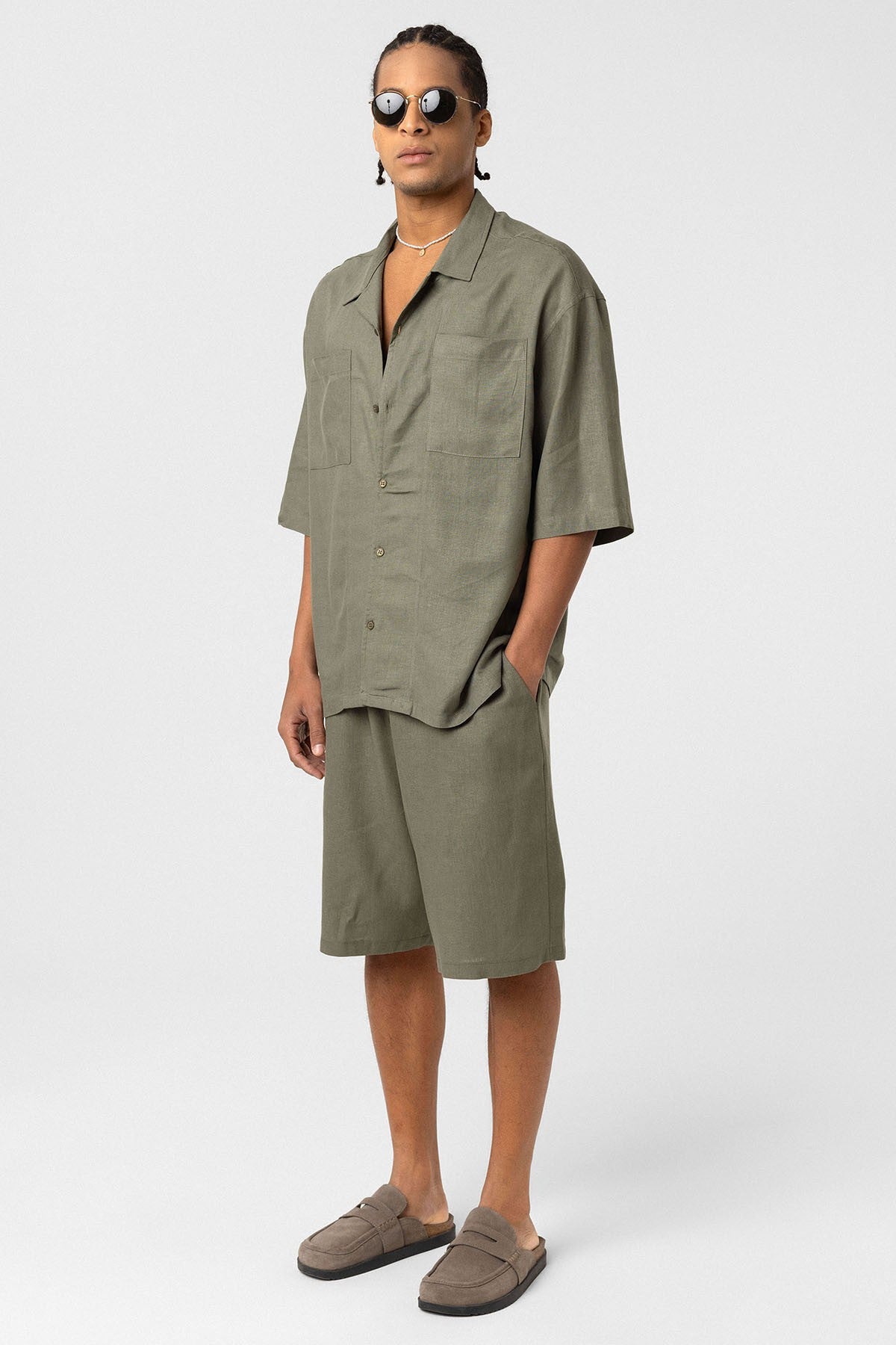 Oversized Linen Shirt with Two Pockets