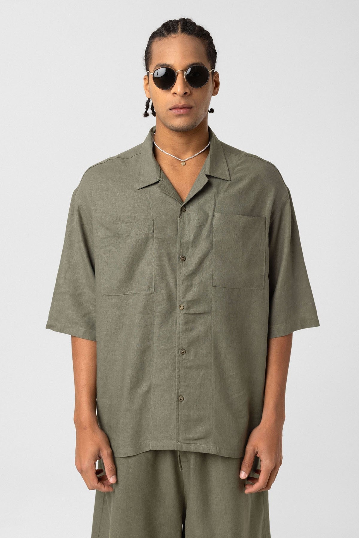 Oversized Linen Shirt with Two Pockets