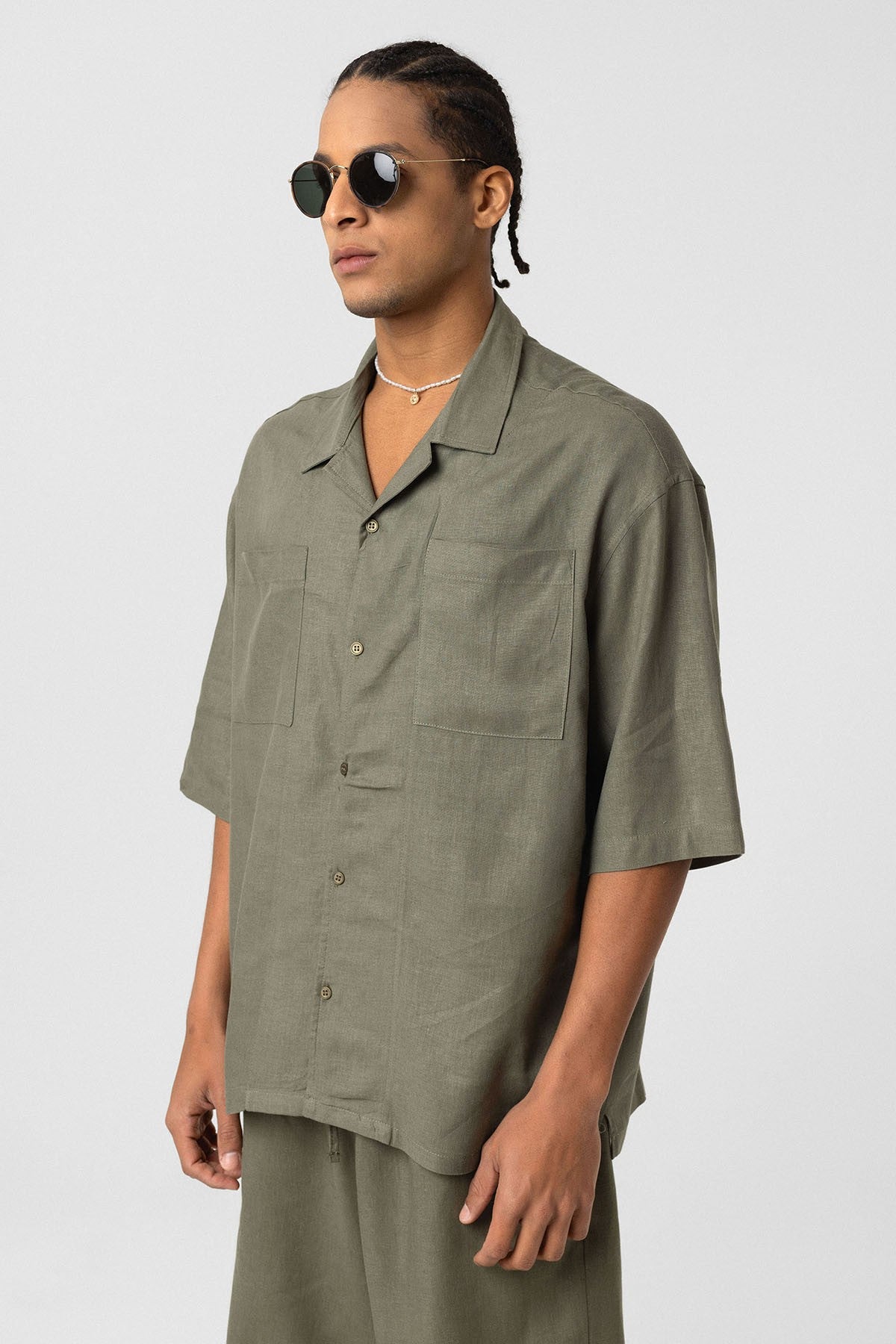 Oversized Linen Shirt with Two Pockets