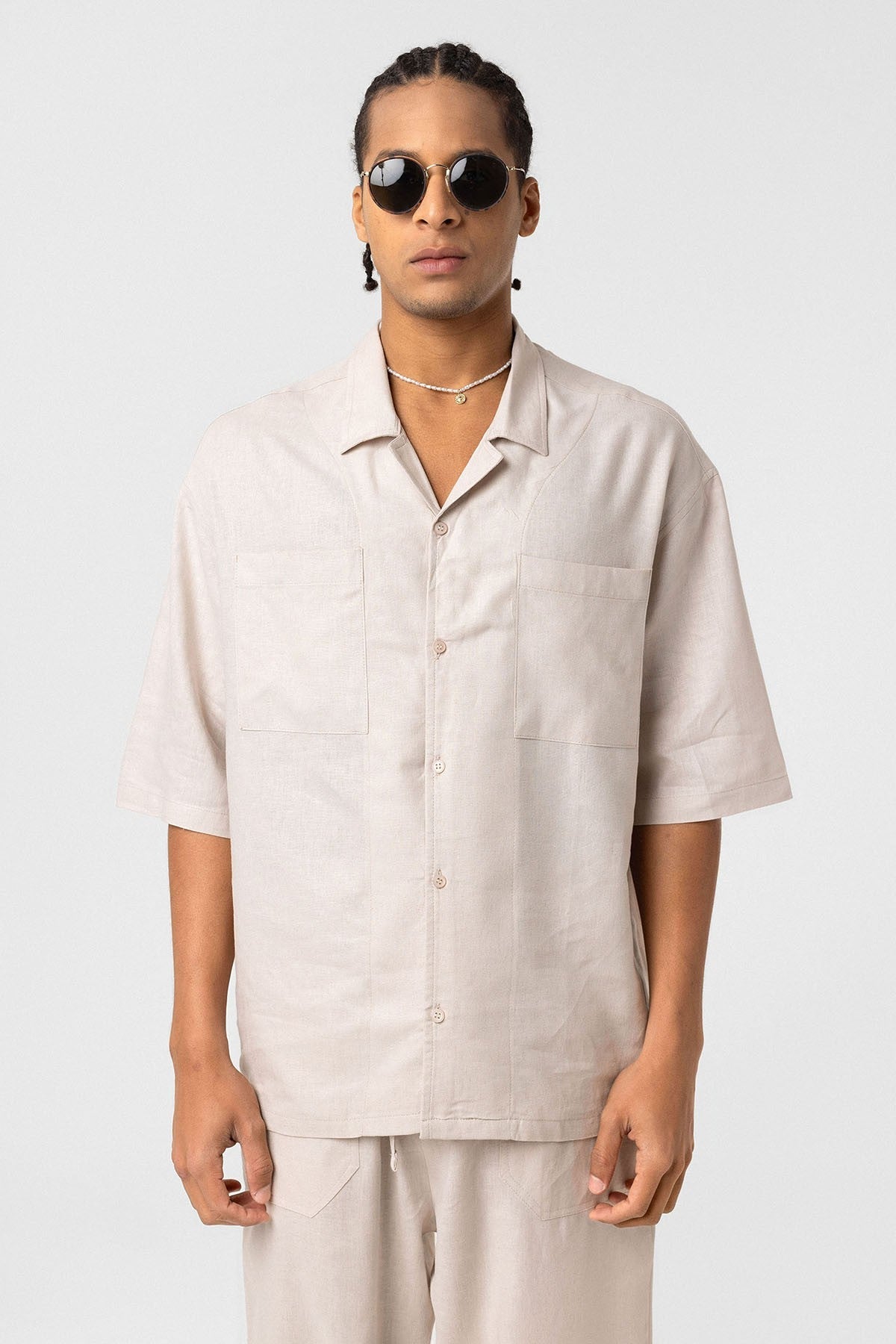 Oversized Linen Shirt with Two Pockets