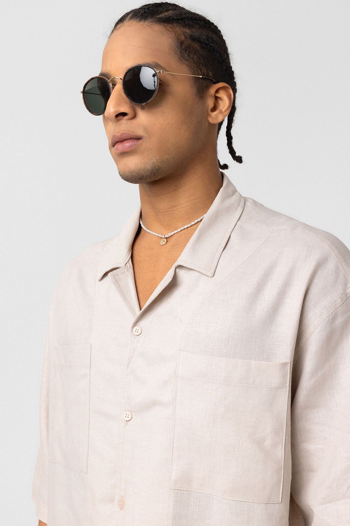 Oversized Linen Shirt with Two Pockets