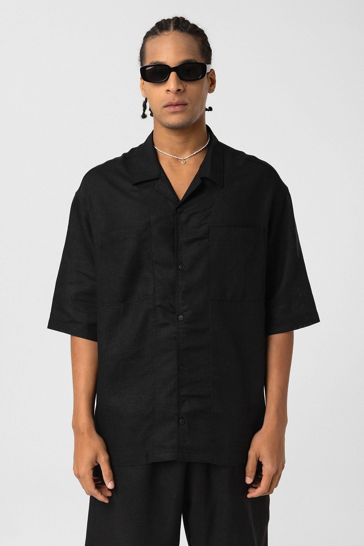 Oversized Linen Shirt with Two Pockets
