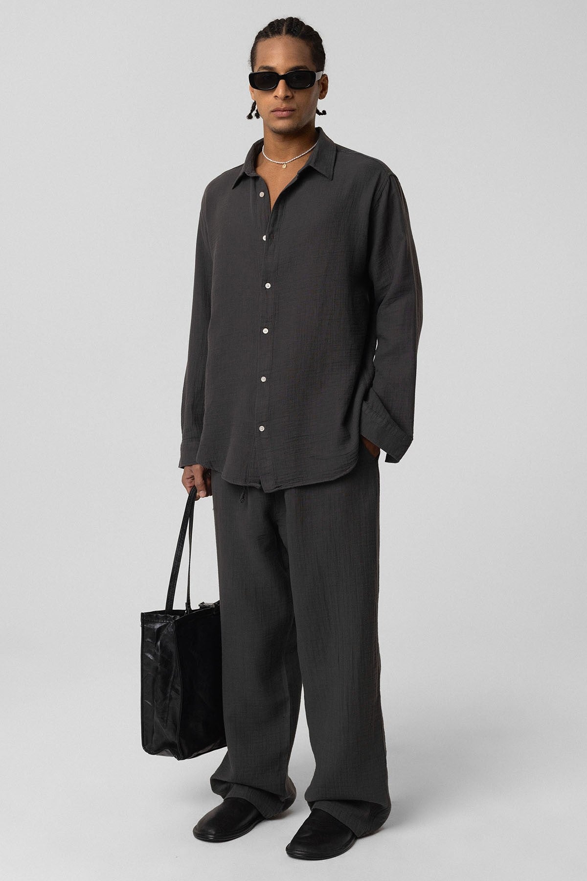 Oversized Long-Sleeve Muslin Shirt