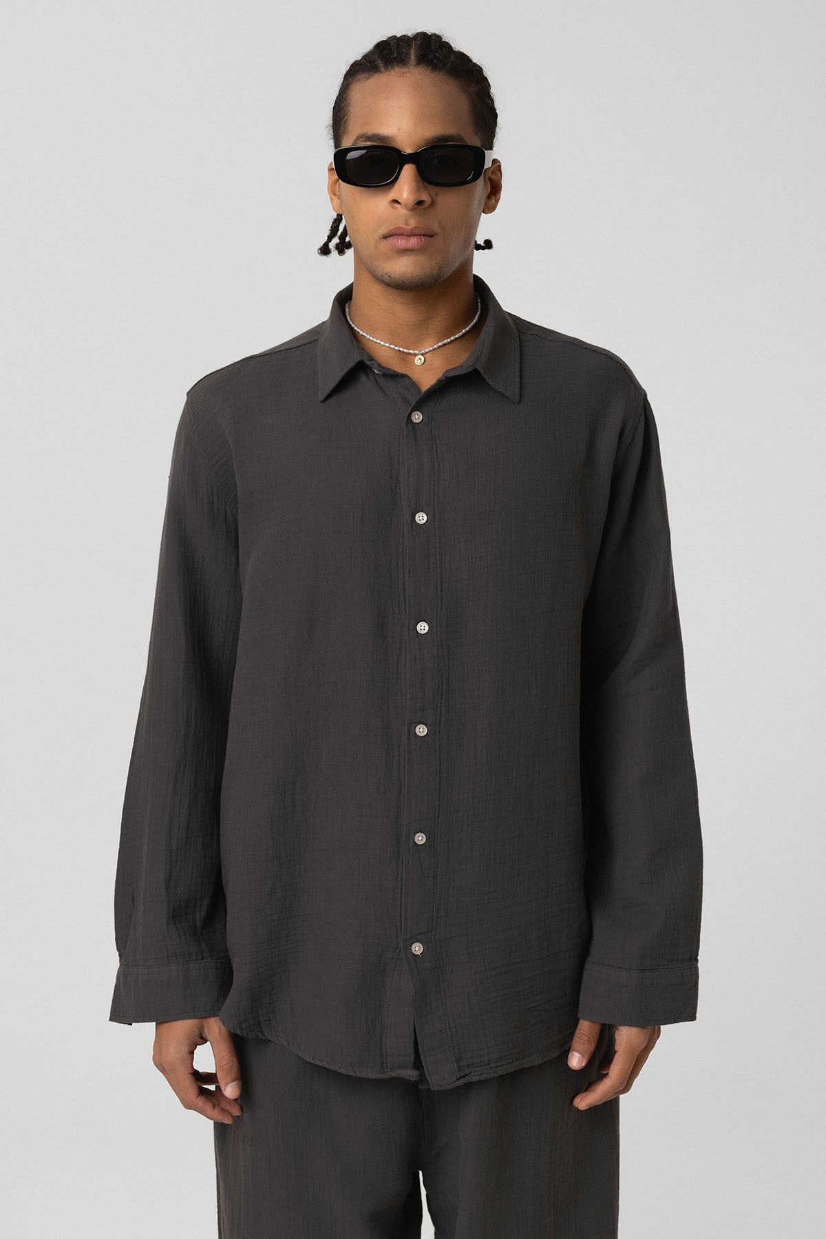 Oversized Long-Sleeve Muslin Shirt