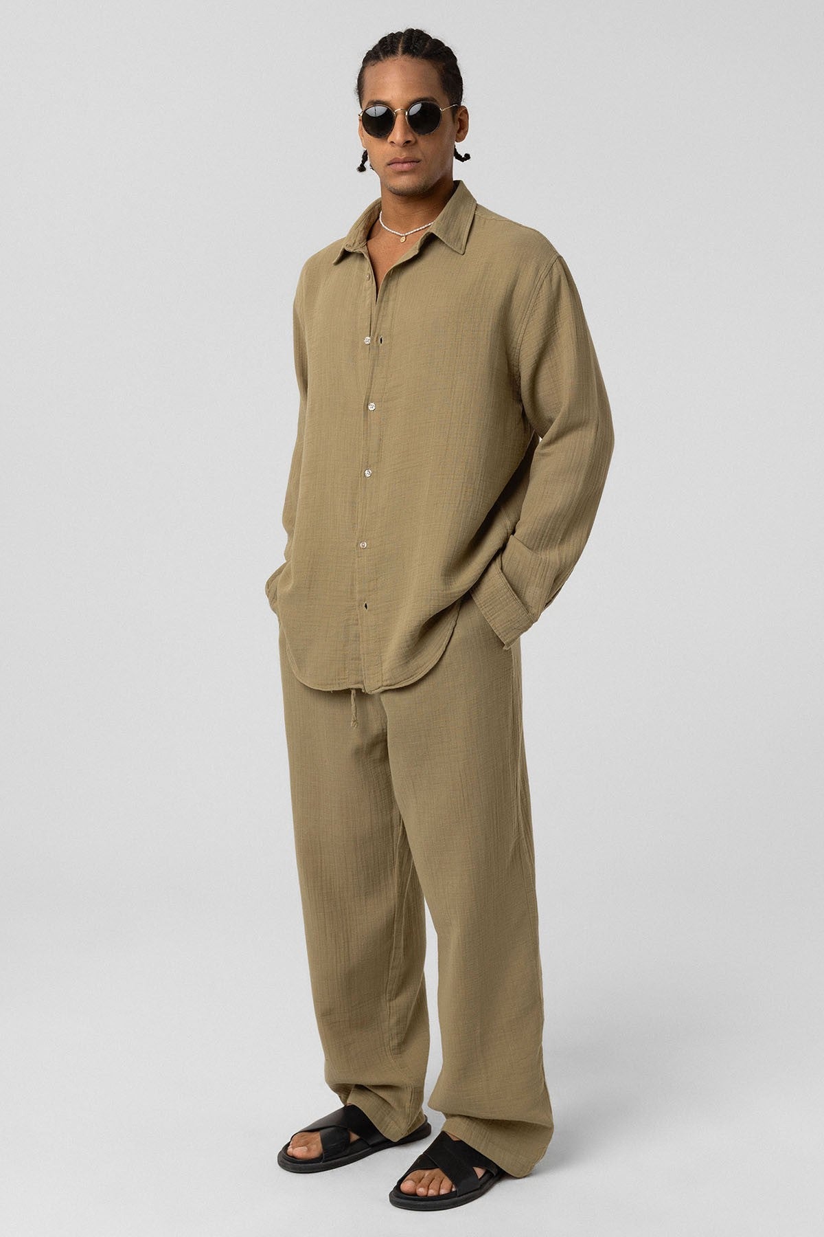 Oversized Long-Sleeve Muslin Shirt