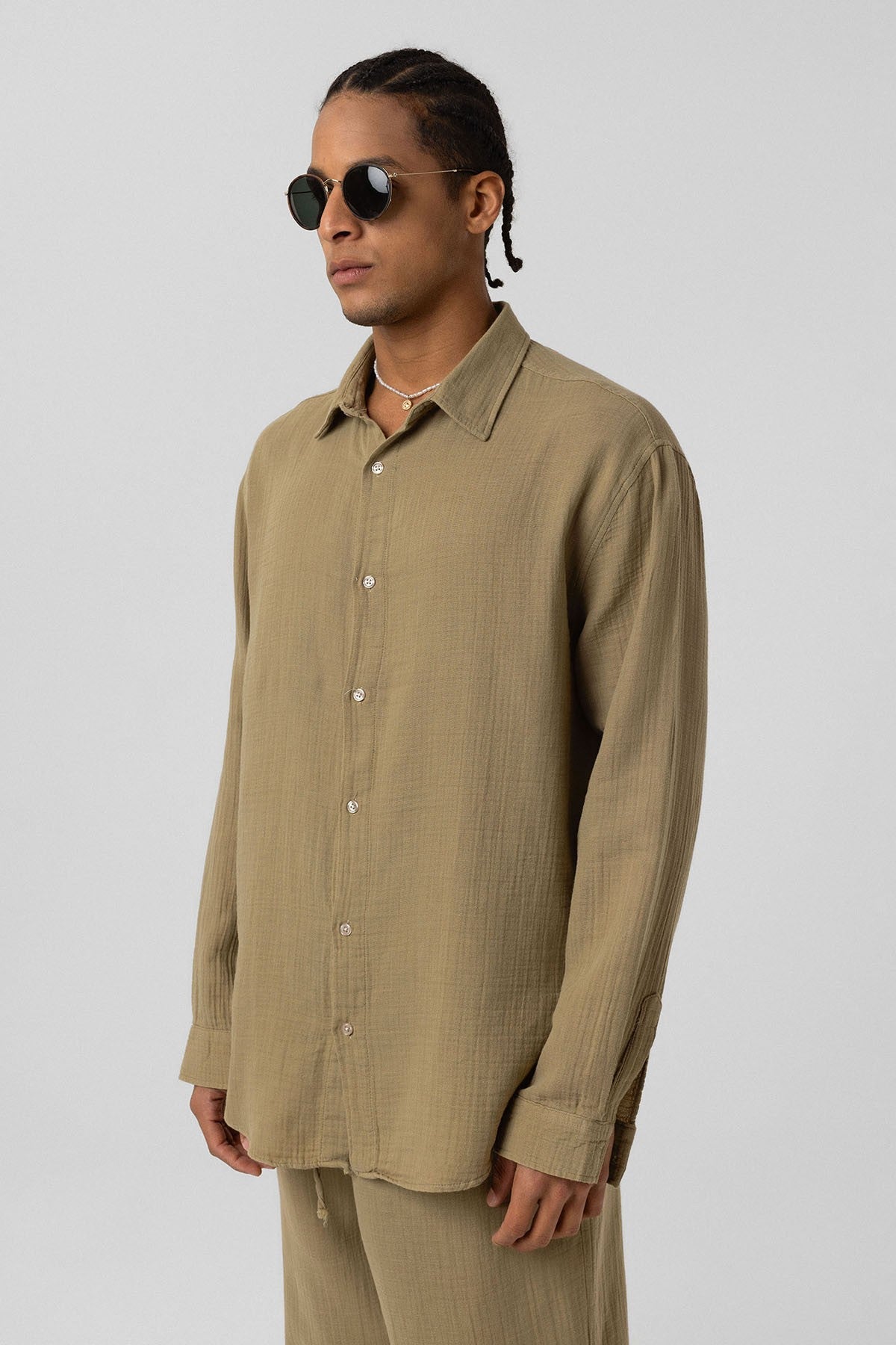 Oversized Long-Sleeve Muslin Shirt