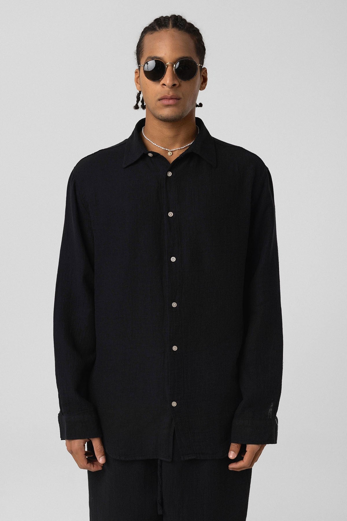 Oversized Long-Sleeve Muslin Shirt