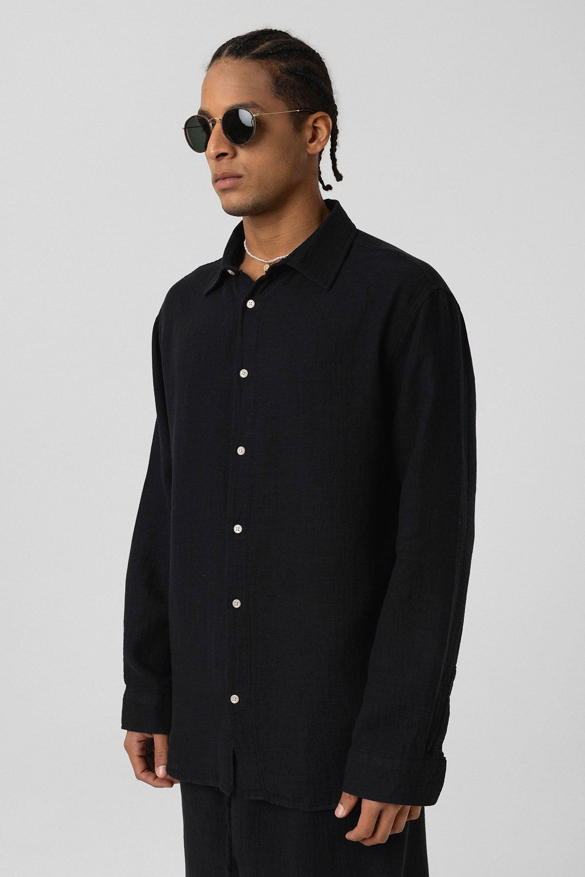 Oversized Long-Sleeve Muslin Shirt