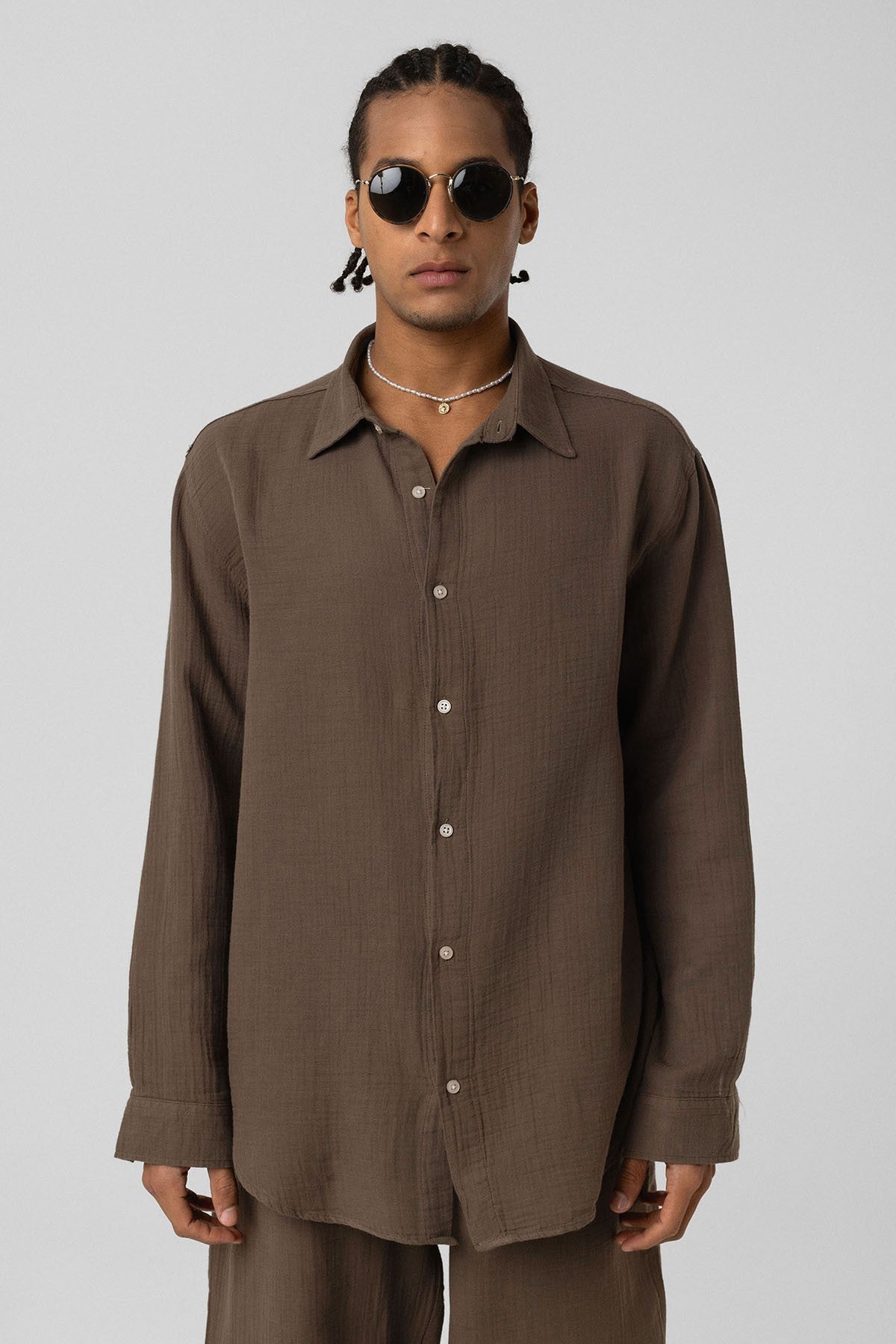 Oversized Long-Sleeve Muslin Shirt