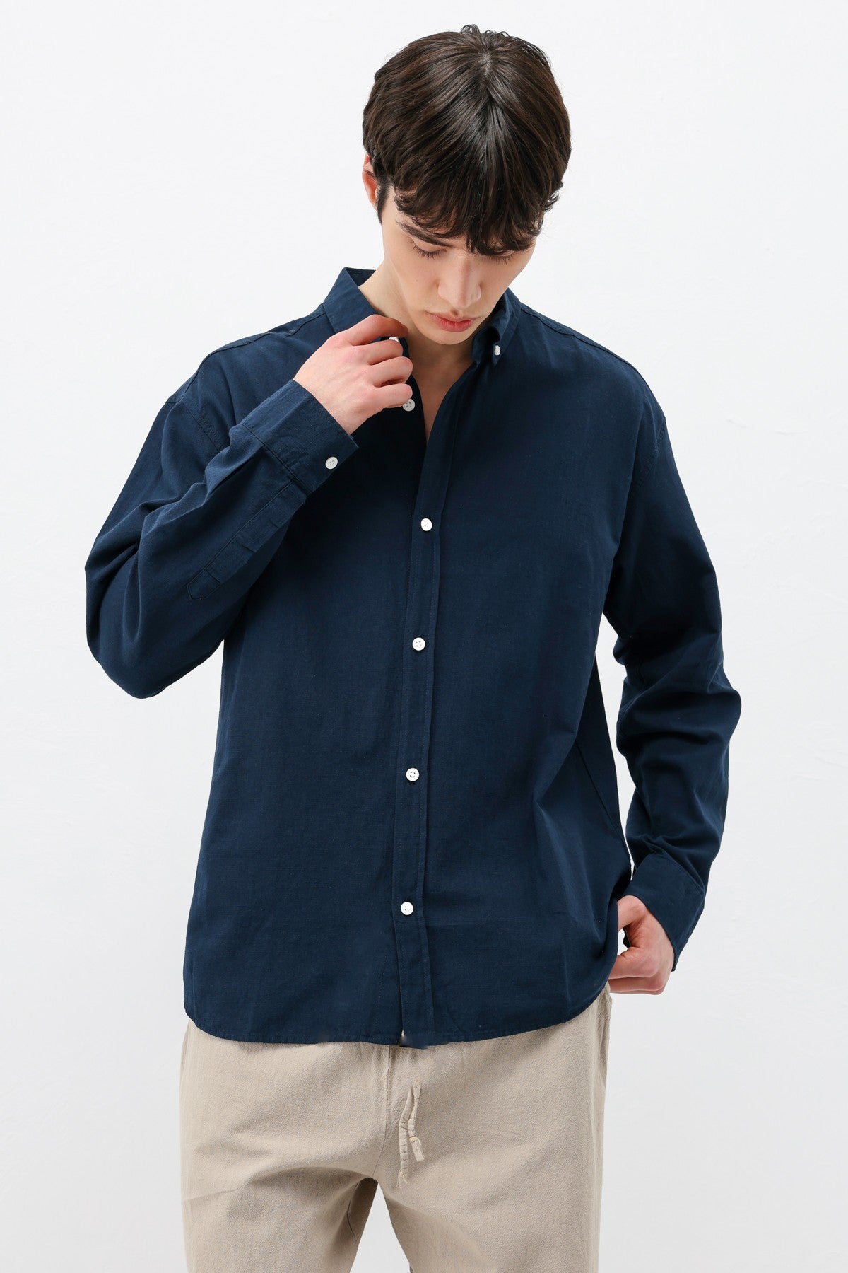 Basic Oversized Cotton-Linen Shirt