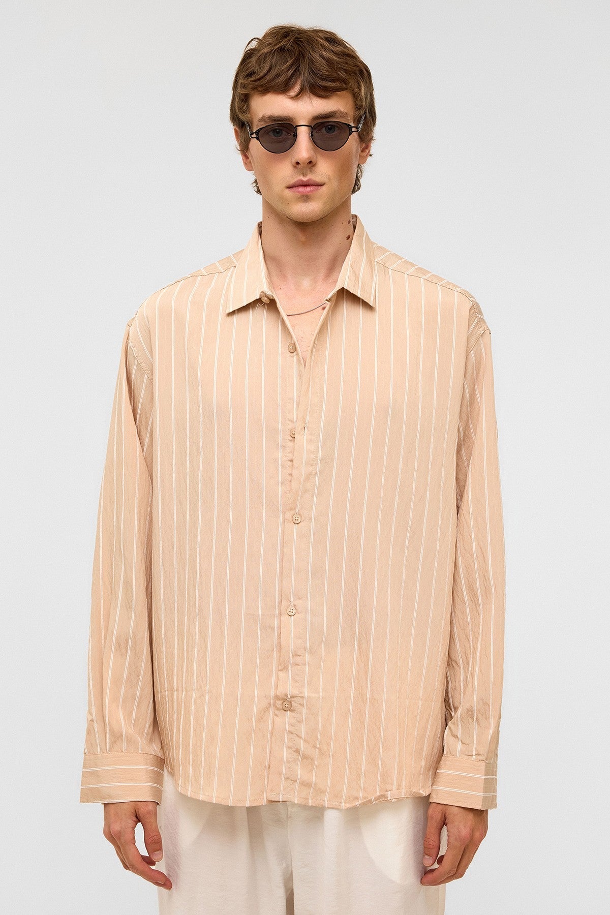 Oversized Striped Long-Sleeve Shirt