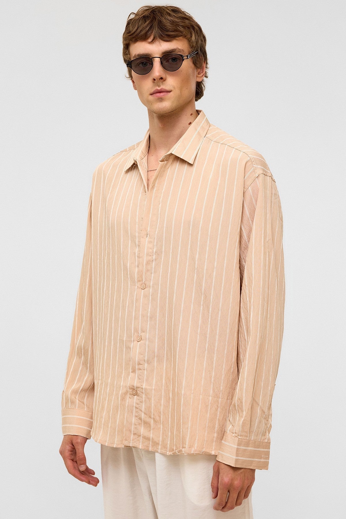 Oversized Striped Long-Sleeve Shirt