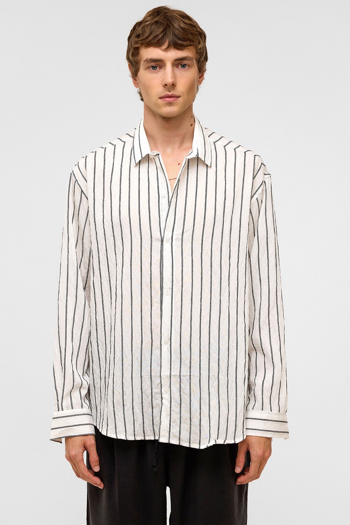 Oversized Striped Long-Sleeve Shirt