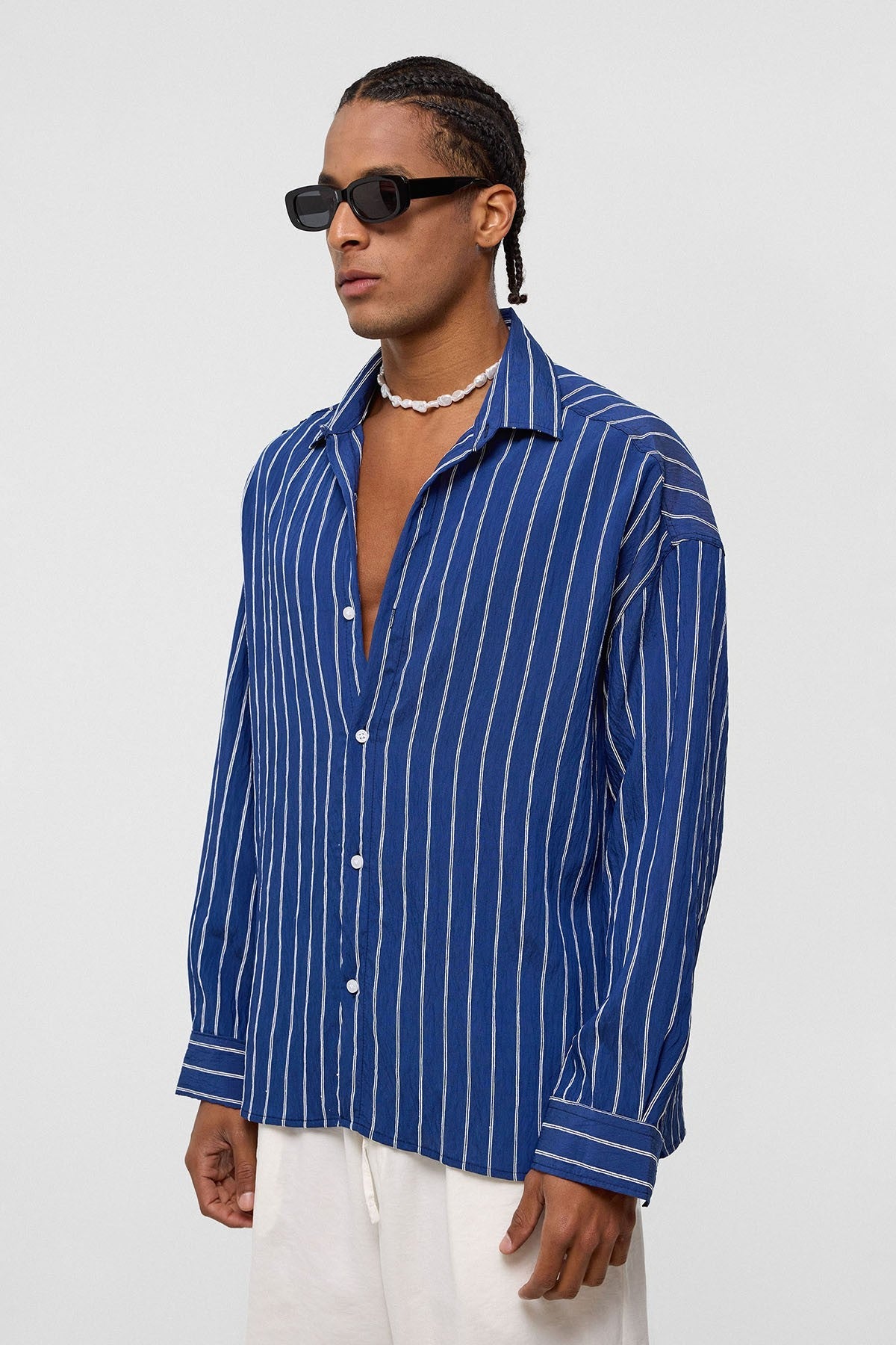 Oversized Striped Long-Sleeve Shirt