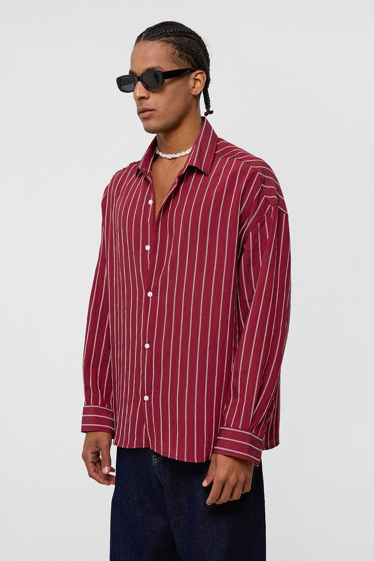 Oversized Striped Long-Sleeve Shirt