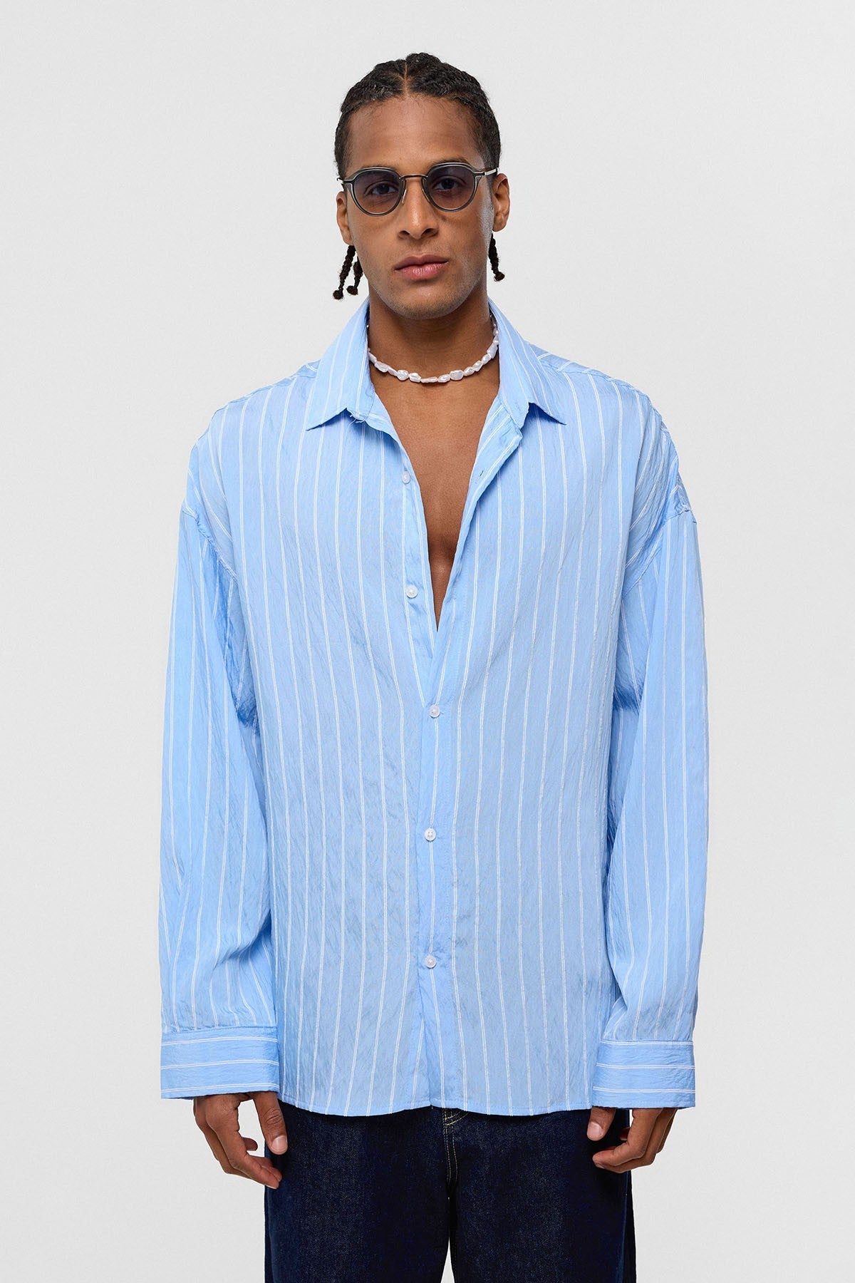 Oversized Striped Long-Sleeve Shirt