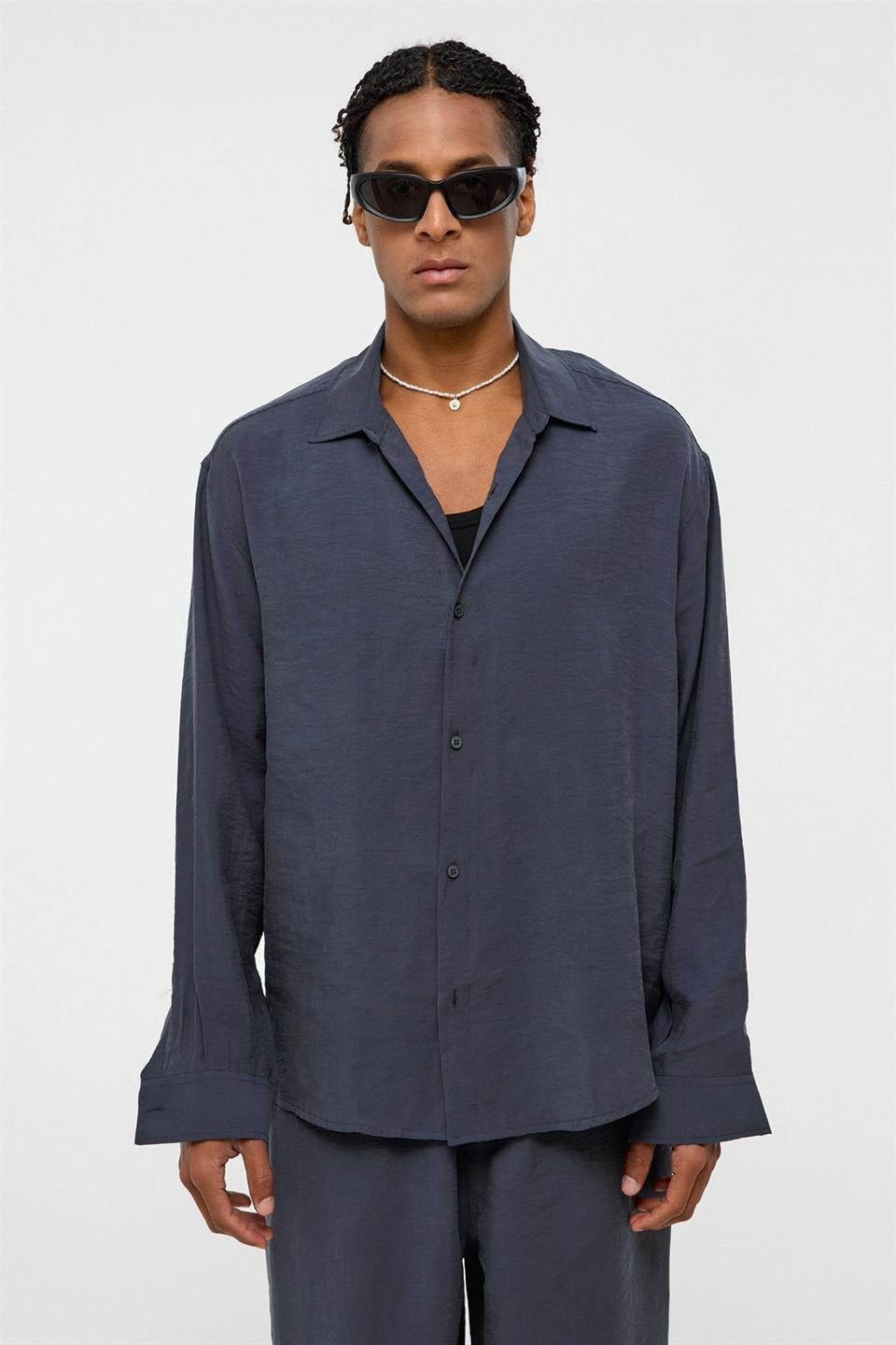 Basic Oversized Long-Sleeve Modal-Blend Shirt